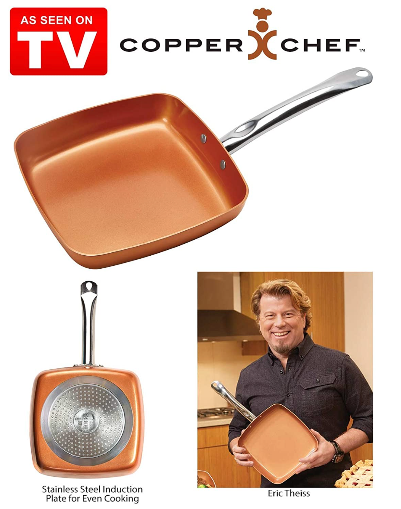 Copper Chef Diamond 9.5 Inch Square Frying Pan - Skillet with Ceramic, –  Mansfield Solutions