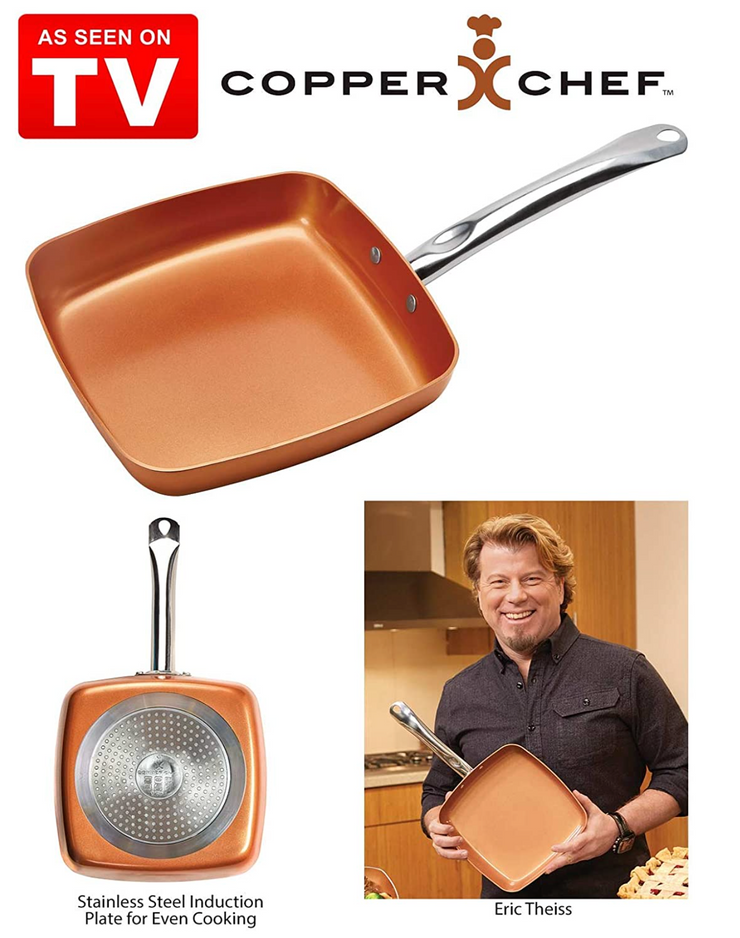 Copper Chef Diamond 9.5 Inch Square Frying Pan - Skillet with Ceramic, Non Stick Coating. Perfect Cookware for Saute and Grill