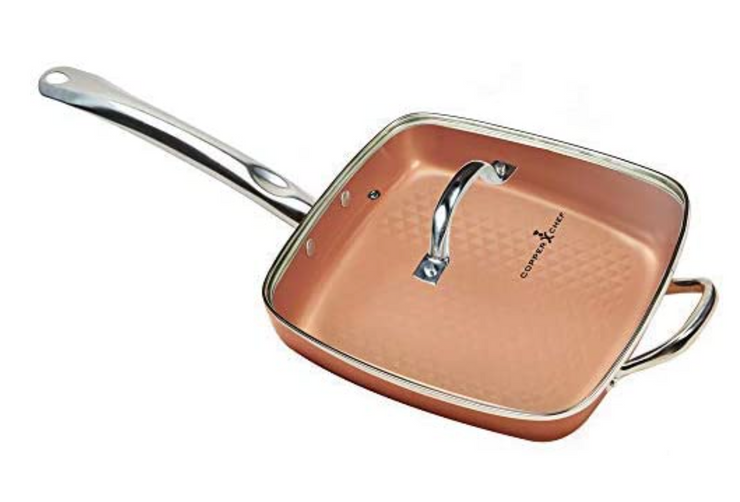 Copper Chef 12 Inch Diamond Fry Pan | Square Frying Pan With Lid | Skillet in Ceramic Non Stick | Perfect Cookware For Sauté And Grill