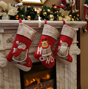 Snowman, Santa and Rudolph, 3-Pack Stockings, with Plaid