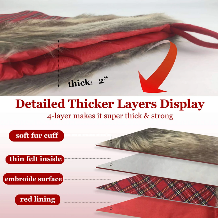 Beautiful Plaid with Fur Trim 3-Pack Christmas Stockings, 19" in length created by FSTAOFY