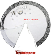 Luxury Christmas Tree Skirt, Embroidered Silvery Santa Claus Snowflake with Satin Border, 36"